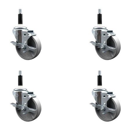 Service Caster 4'' Semi Steel Swivel 7/8'' Expanding Stem Caster Set with Brake, 4PK SCC-EX20S414-SSS-TLB-78-4